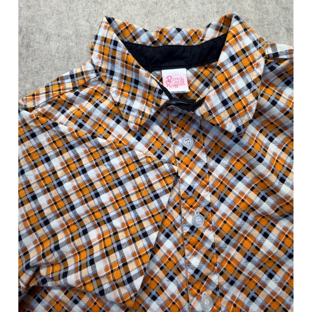 Ricrac & Ruffles Boys Shirt Size 10 Orange Plaid Button Down Short Sleeve Cotton